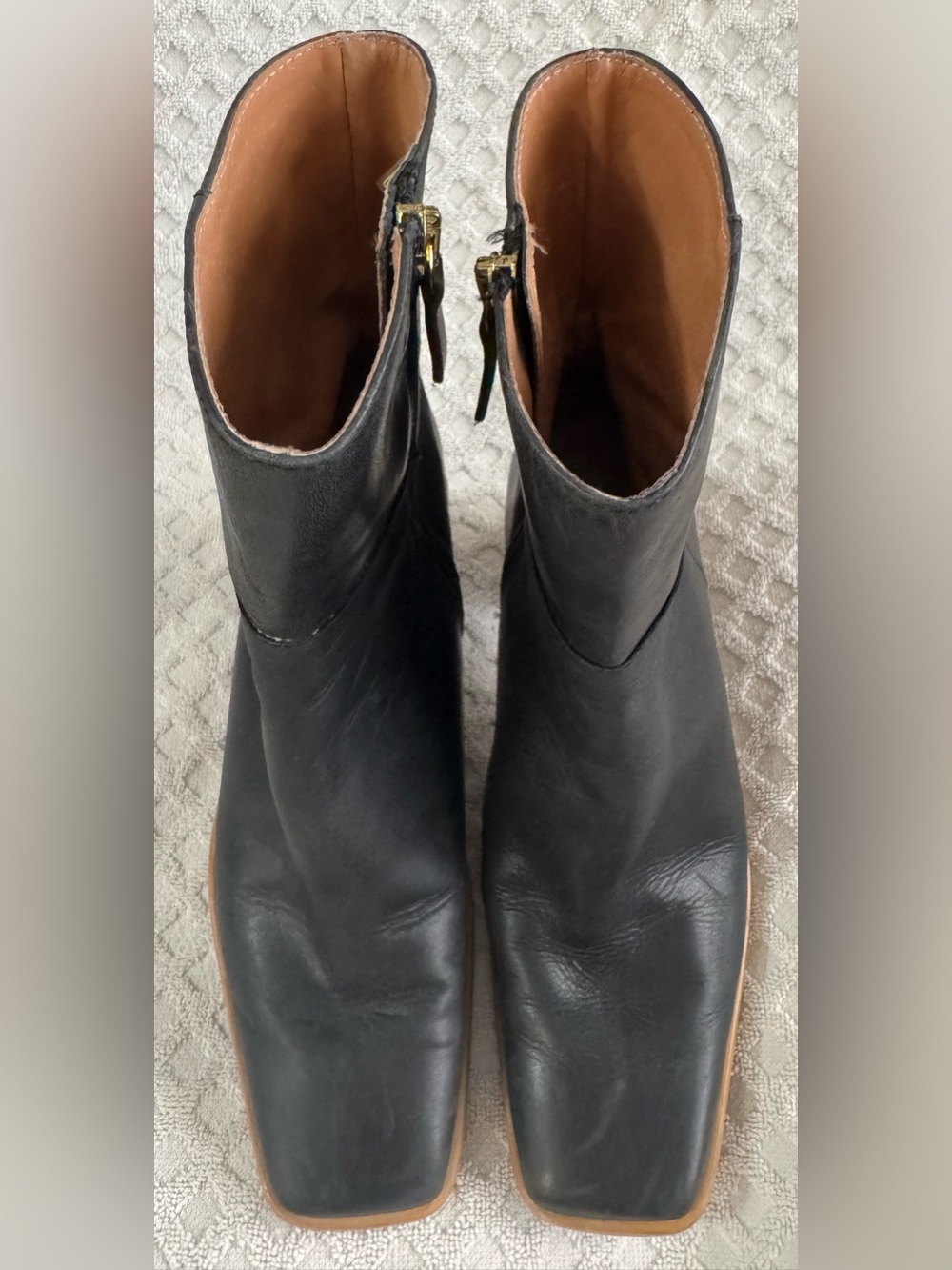 ALOHAS West Black Vintage Leather Square Toe Ankle Boots Brown Heel EU 38 US 7.5 - Picture 13 of 16